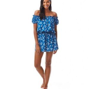 kate spade Dandelion Floral Off the Shoulder Romper  Macaw Blue  size XS